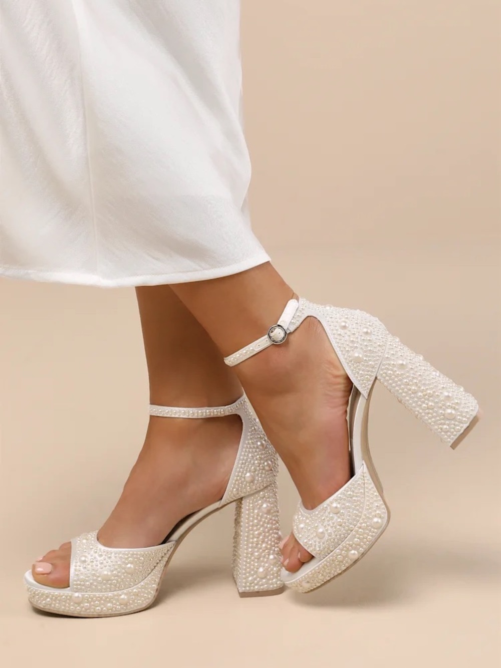 Dolce Vita White Pearl-Embellished Block Heel Sandals: Perfect for Brides!
